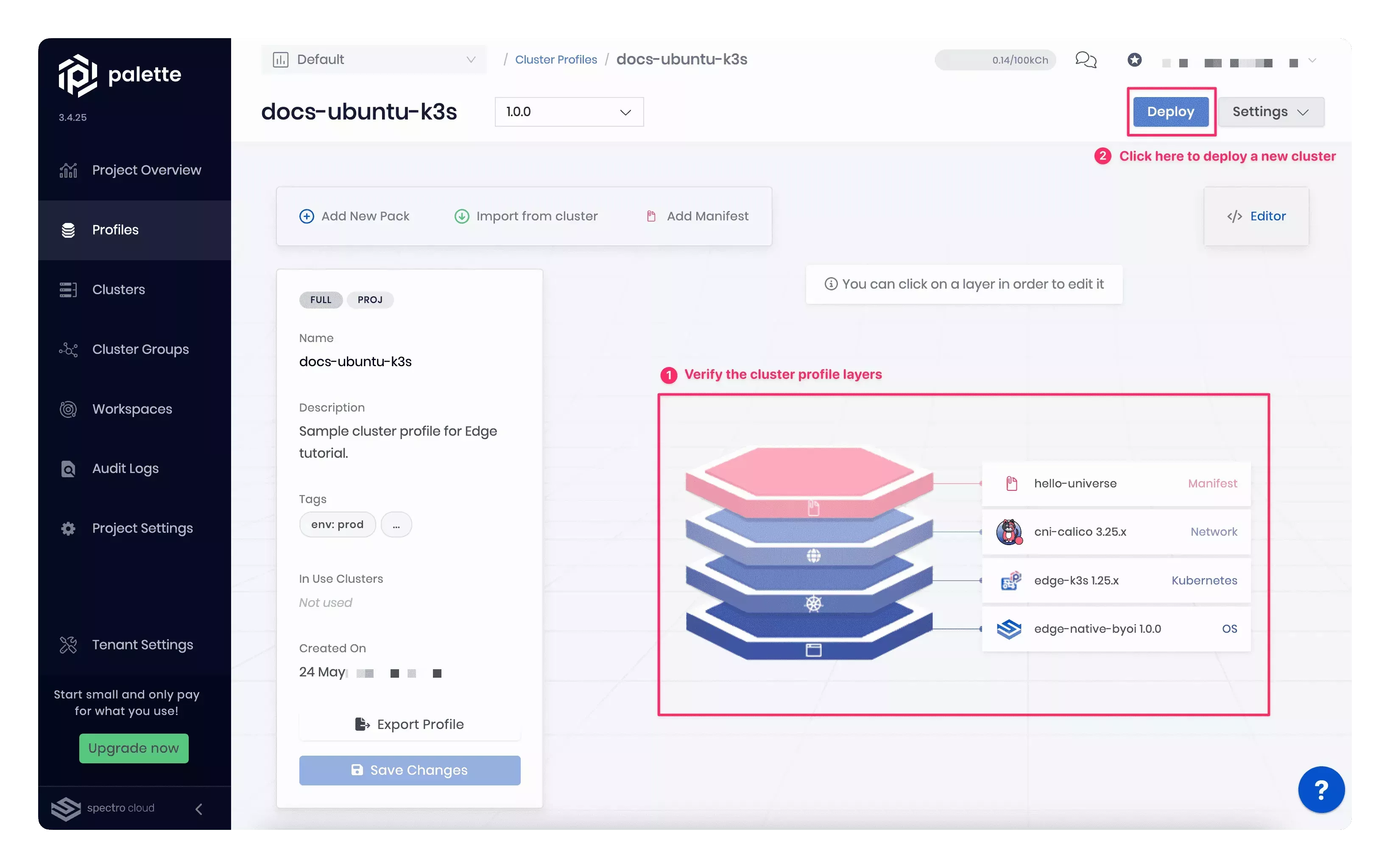 Screenshot of the Profile Layers success.